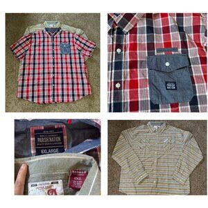 Lot Of 2 Mens Button Up Shirt Stripe Plaid Short Long Sleeve Sz 6XL Western Prep